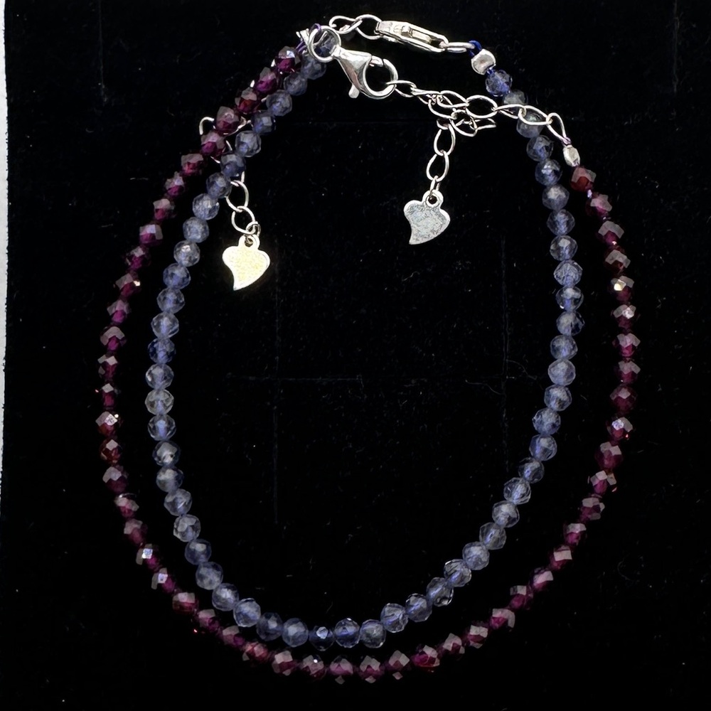 Choice or natural garnet or iolite faceted bracelets sterling extension clasp